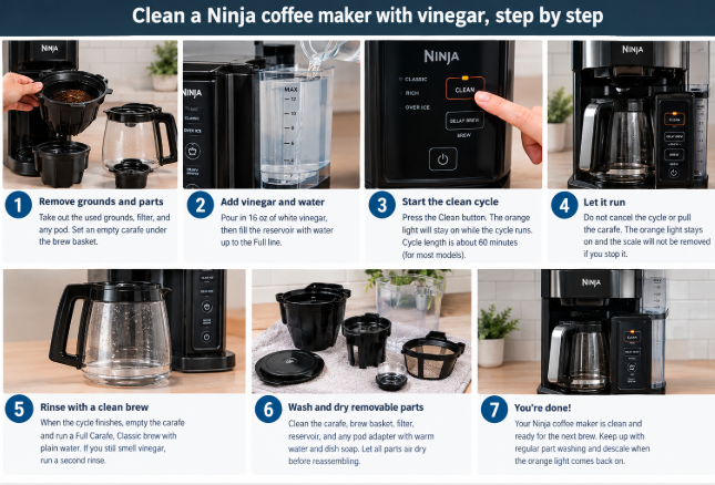Clean a Ninja coffee maker with vinegar, step by step